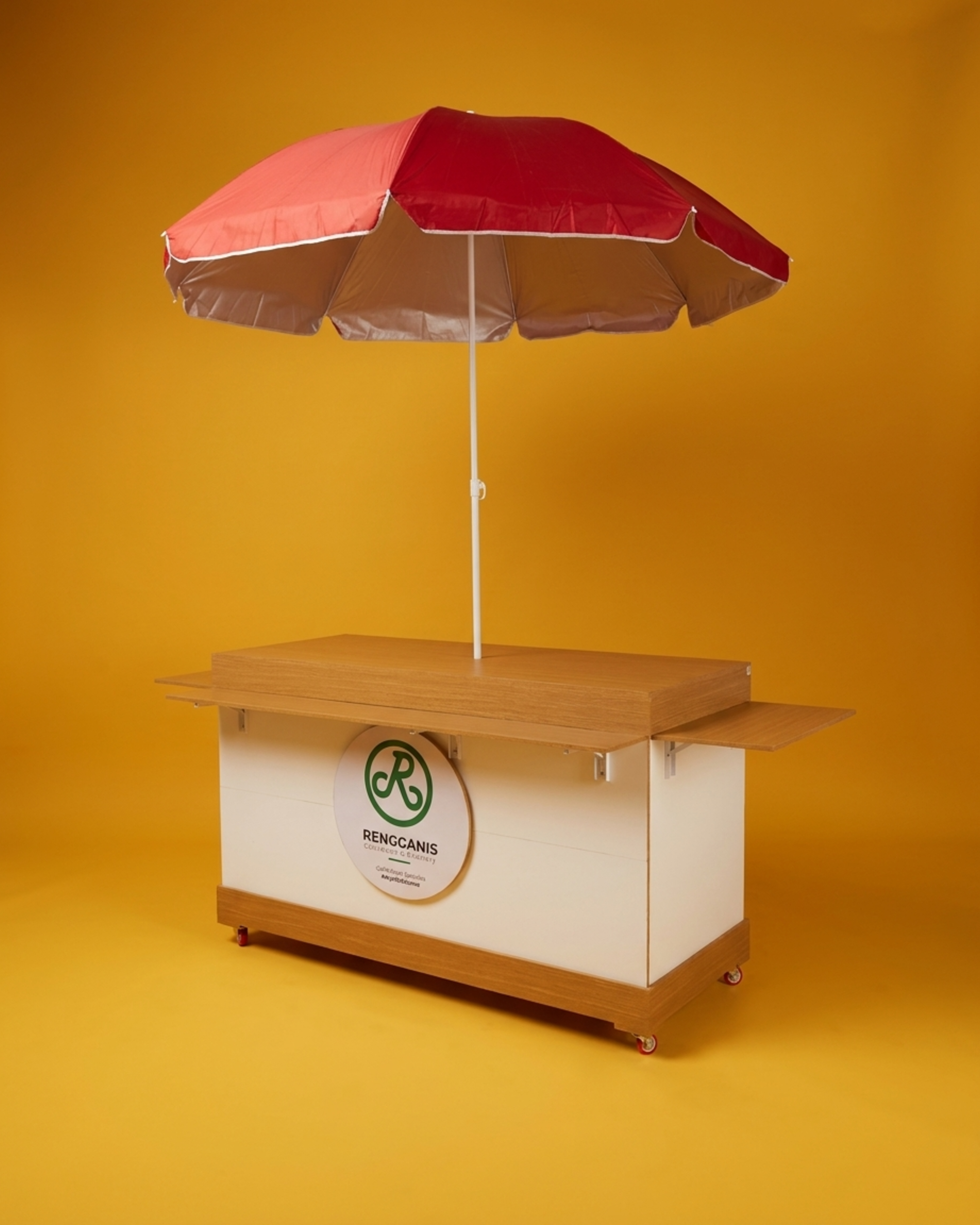Booth Portable Lipat Model Koper Jumbo Meja Samping Dan Meja Depan | Gerobak Jualan Minuman | Meja Booth Bazar + Roda + Payung